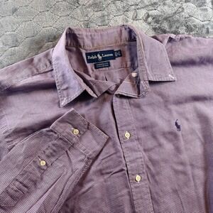 Ralph Lauren Yarmouth Button Down Shirt Men 17 32/33 Purple Gingham Cotton